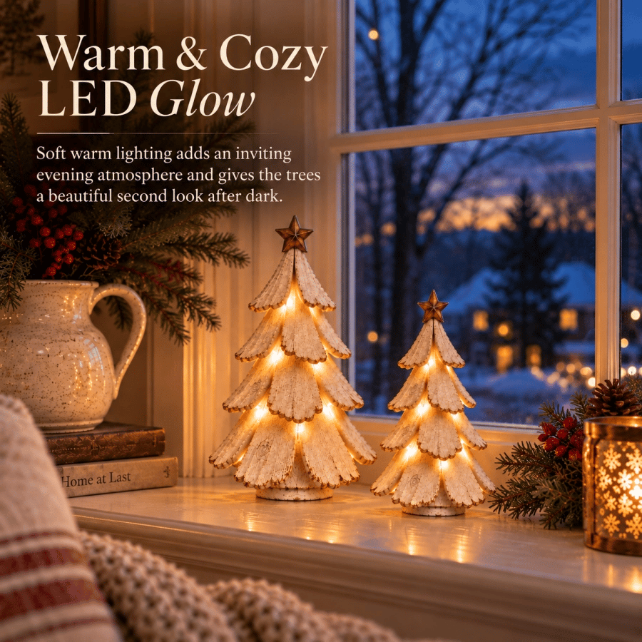 🎄✨ Figurine vintage de sapin de Noël illuminé — Décoration de Noël en céramique avec LED chaleureuses