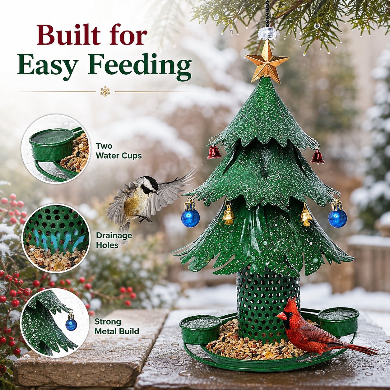 🎄 Mangeoire pour oiseaux en forme de sapin de Noël : décoration de jardin hivernale suspendue en métal ! 🐦