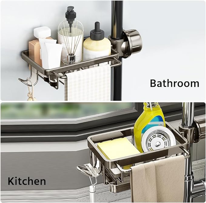 🍽️💧 Support de rangement multifonctionnel pour évier — En aluminium résistant à la rouille, séchage rapide et installation sans outils