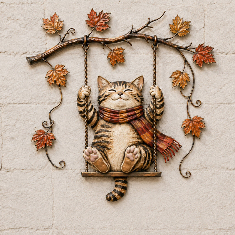🐱🍂 Décoration murale « Chat d'automne » — Un chat espiègle parmi les feuilles d'automne
