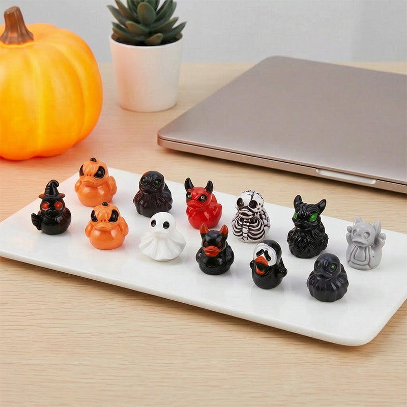 🎃🐤 Mini-canards en résine pour Halloween — 12 motifs effrayants, petites décorations de 1 pouce