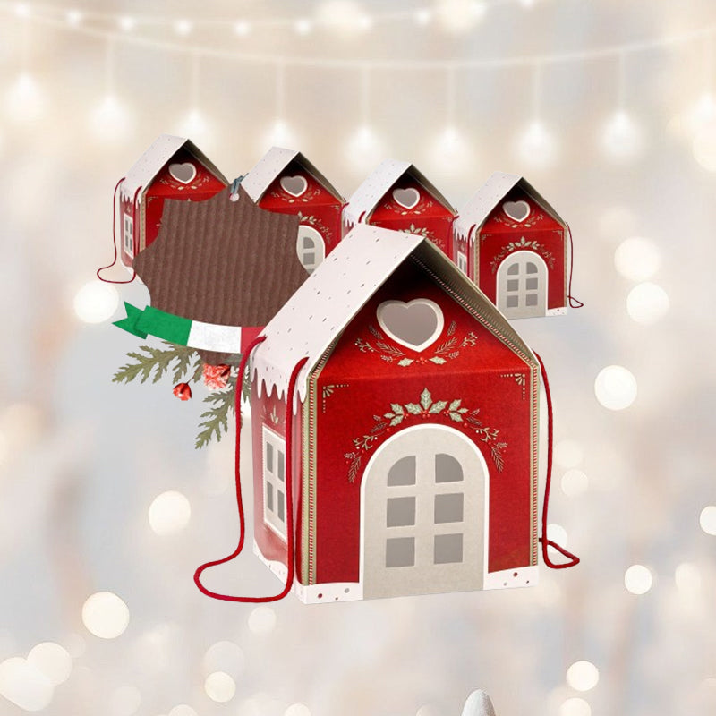 🎄🏠 Coffret cadeau « Christmas Cottage » — Emballage réutilisable en forme de maison, orné de détails festifs réalisés à la main