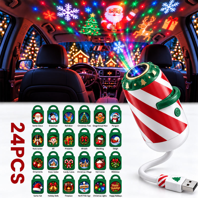 🎄🚗 Projecteur de Noël pour voiture « Joyeuse balade » — Lumière festive alimentée par USB avec diapositives de Noël