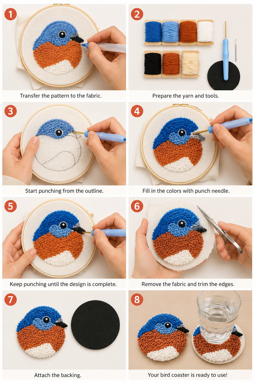 🧵Adapté aux débutants🐦Kit de broderie au poinçon pour sous-verres « Oiseaux » à réaliser soi-même