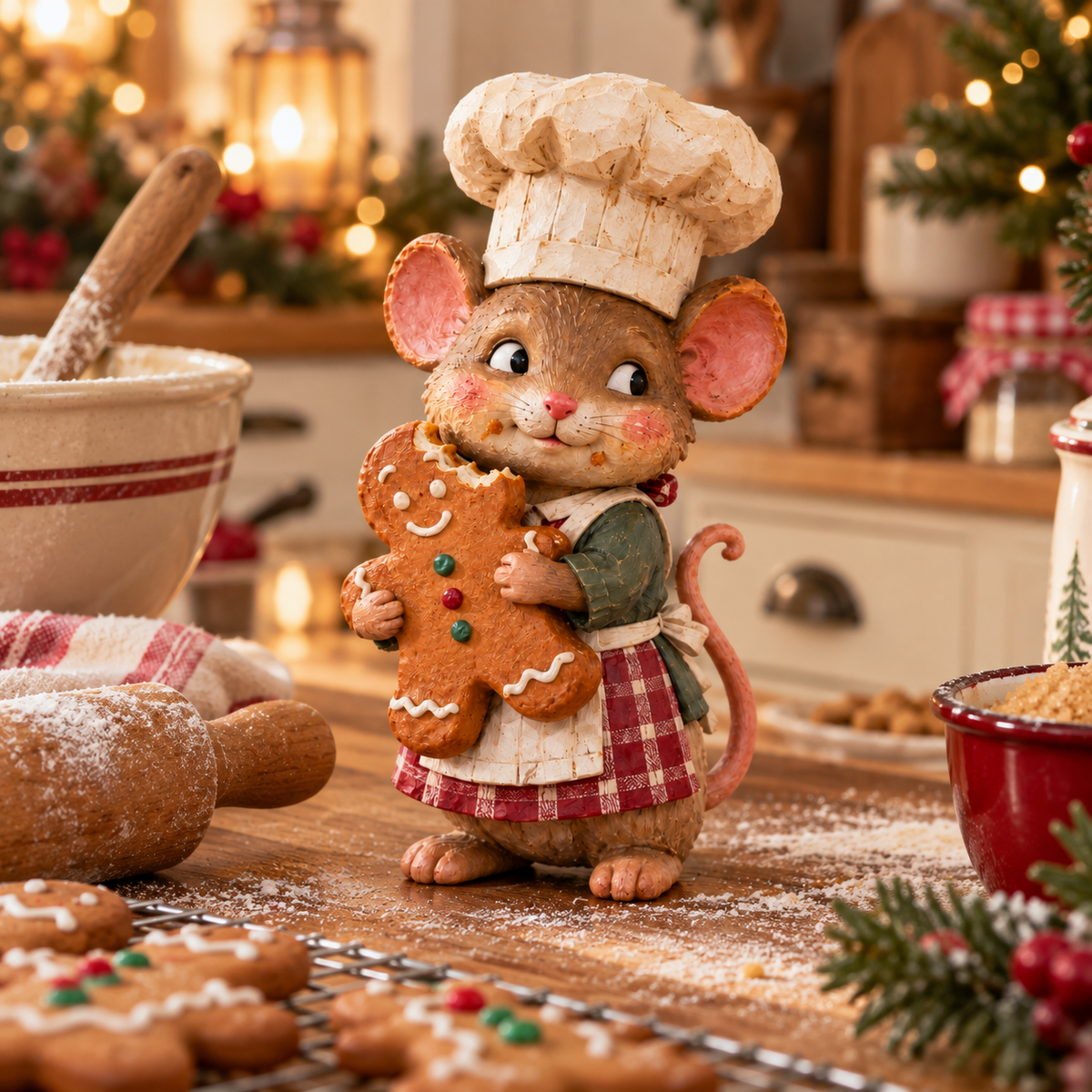🐭🍪 La souris pâtissière en pain d'épices — Figurine de Noël fantaisiste