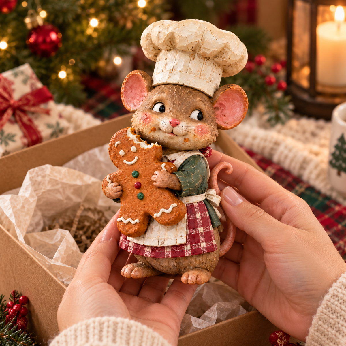 🐭🍪 La souris pâtissière en pain d'épices — Figurine de Noël fantaisiste