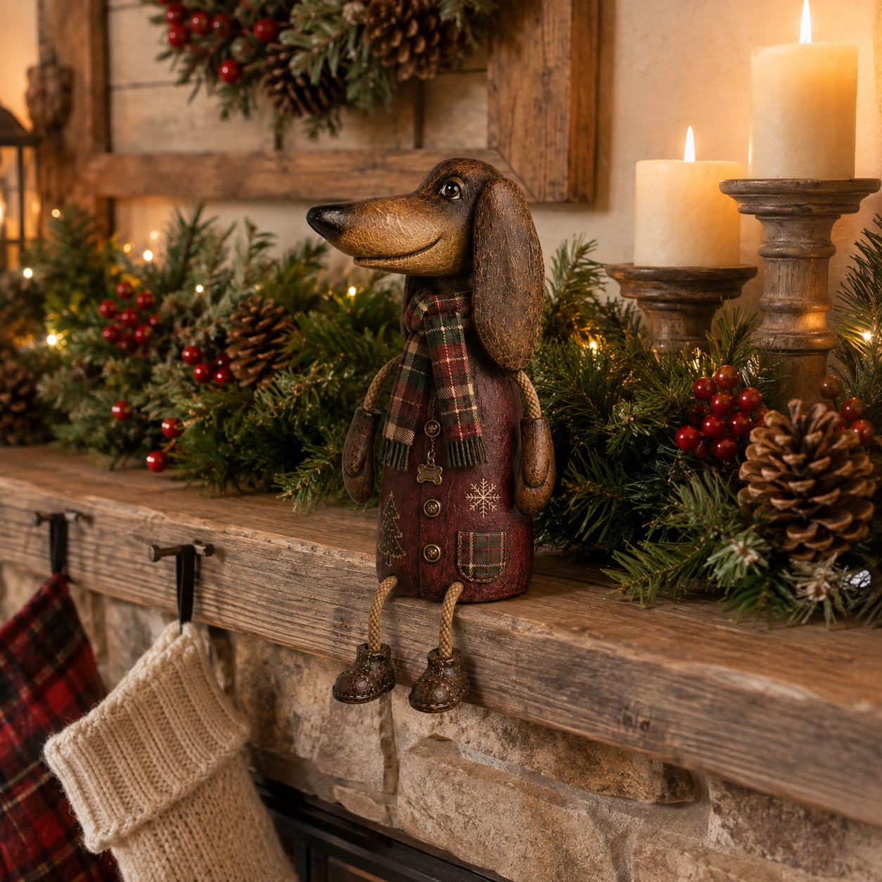 🎄🐾 Un petit teckel, beaucoup de joie de Noël — Figurine vintage à poser sur une étagère