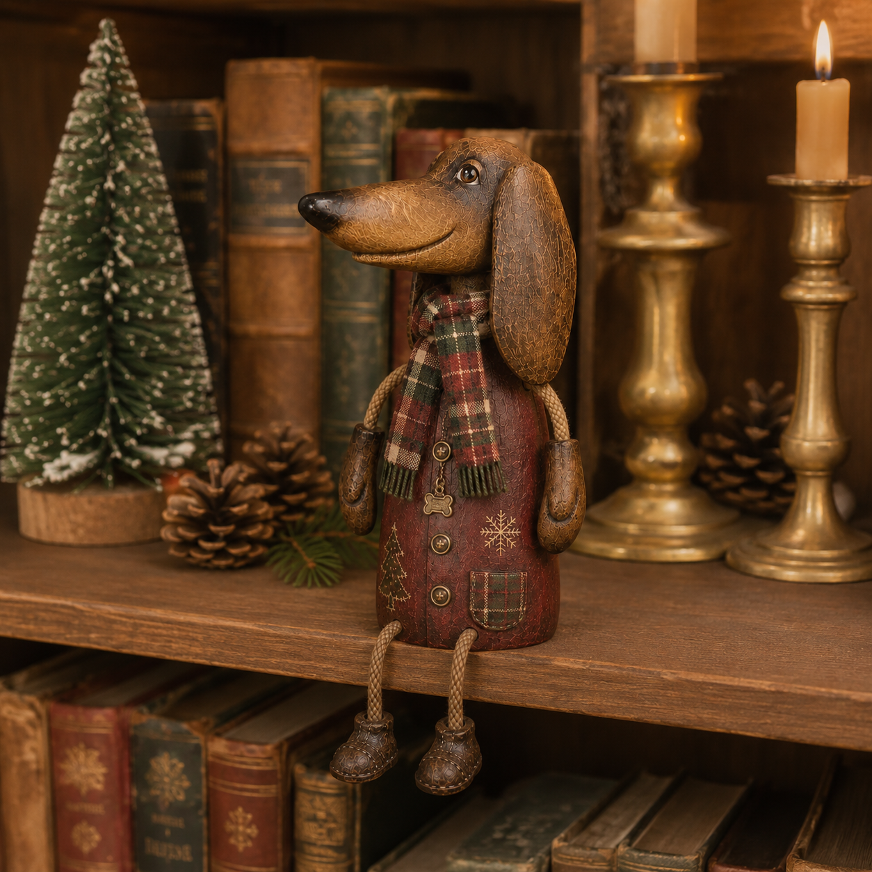 🎄🐾 Un petit teckel, beaucoup de joie de Noël — Figurine vintage à poser sur une étagère