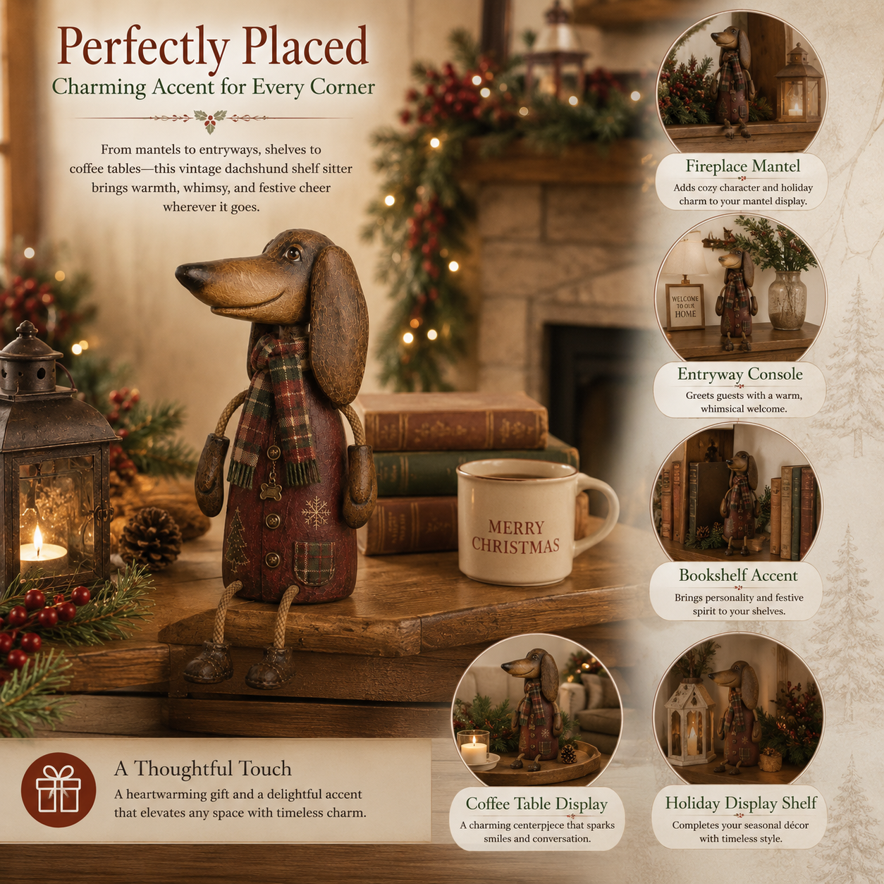 🎄🐾 Un petit teckel, beaucoup de joie de Noël — Figurine vintage à poser sur une étagère
