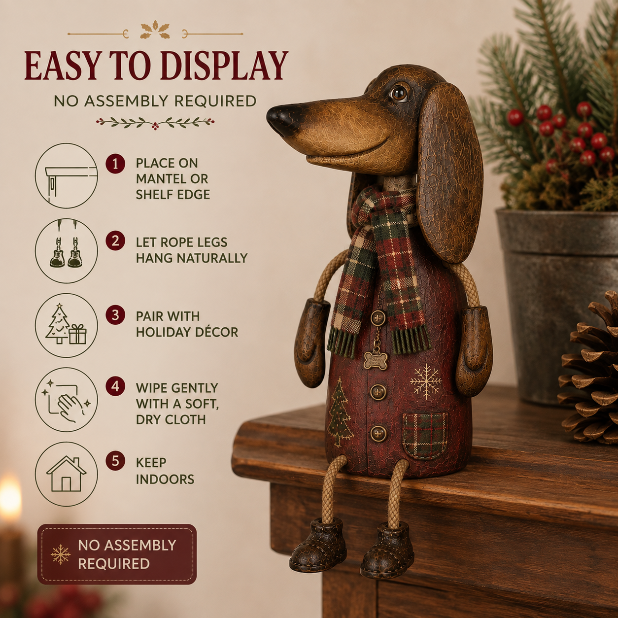 🎄🐾 Un petit teckel, beaucoup de joie de Noël — Figurine vintage à poser sur une étagère