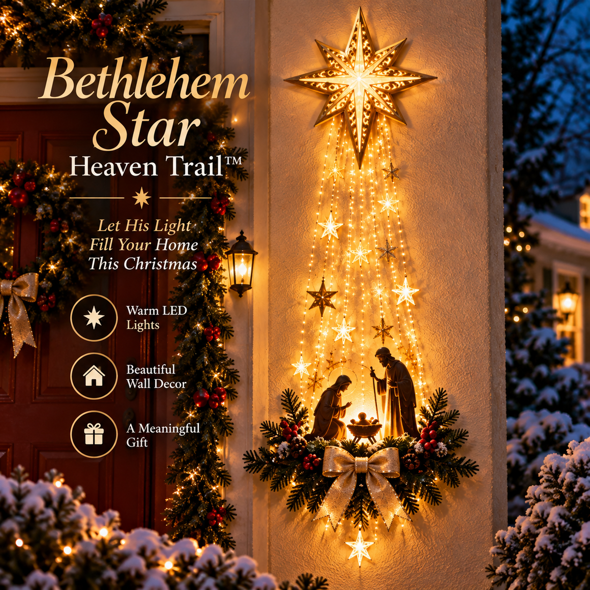 ✝️⭐ Décoration murale « Étoile de Bethléem, symbole de foi » — Crèche lumineuse diffusant une douce lueur en cascade