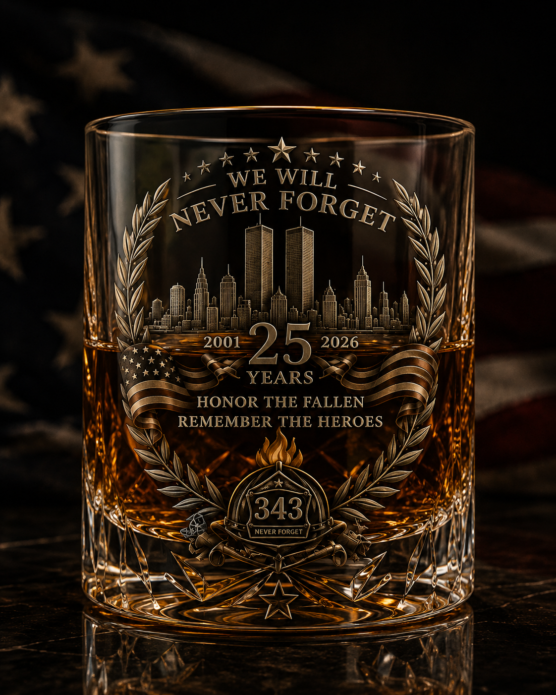 🕯️ Coffret de carafe à whisky « 25e anniversaire du 11 septembre » — Hommage commémoratif aux 343 héros
