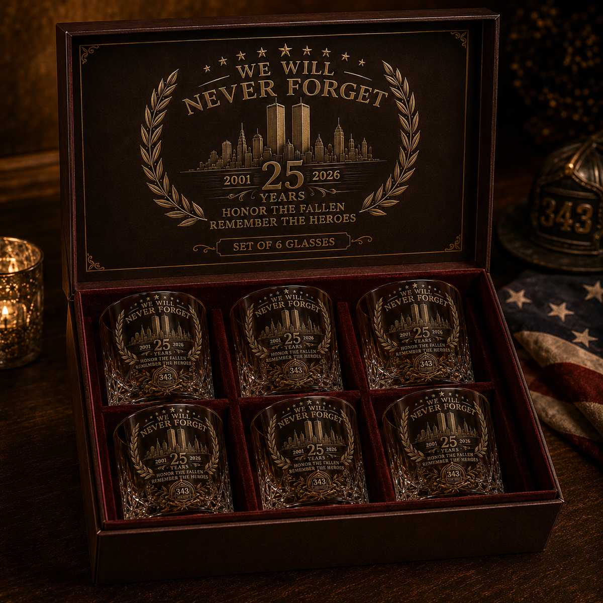 🕯️ Coffret de carafe à whisky « 25e anniversaire du 11 septembre » — Hommage commémoratif aux 343 héros