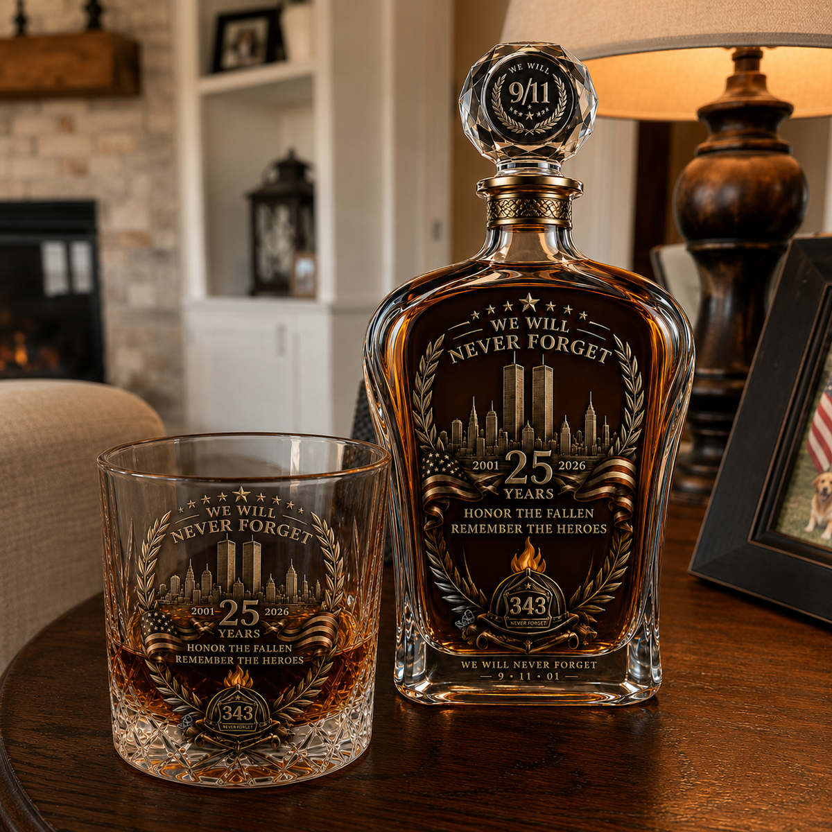 🕯️ Coffret de carafe à whisky « 25e anniversaire du 11 septembre » — Hommage commémoratif aux 343 héros
