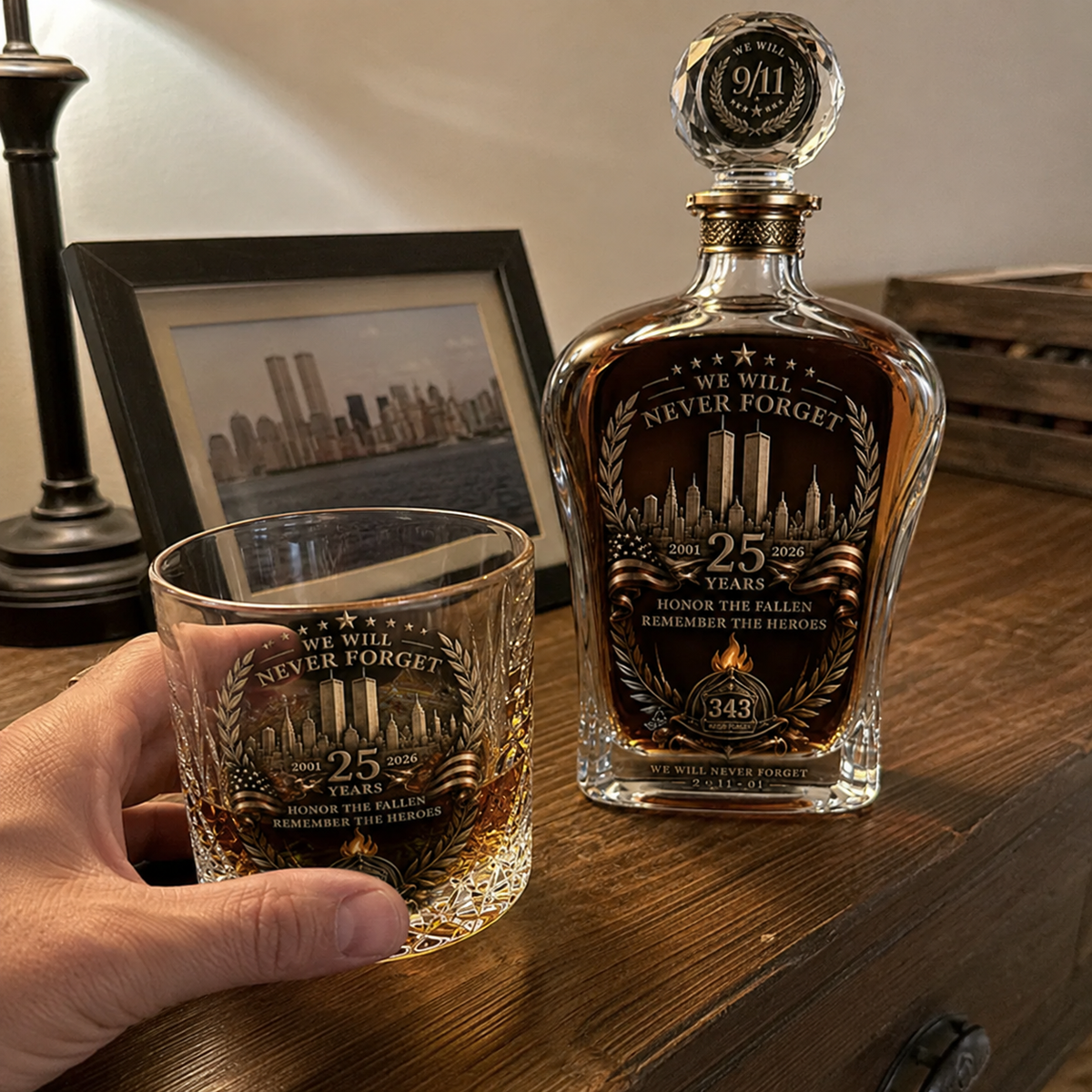 🕯️ Coffret de carafe à whisky « 25e anniversaire du 11 septembre » — Hommage commémoratif aux 343 héros