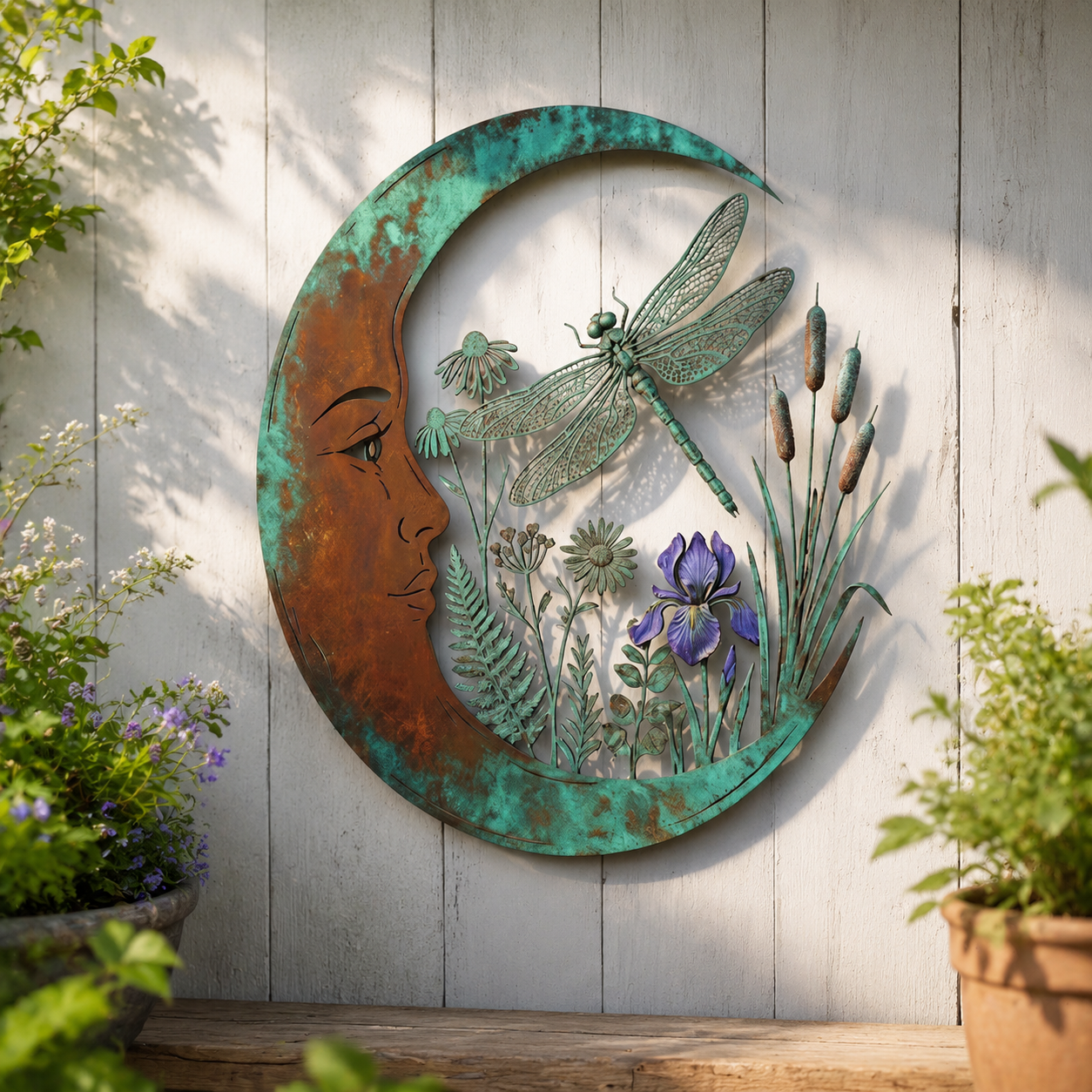 🌙 Décoration murale « Lune céleste et abeille » : une décoration de jardin rustique et fantaisiste pour l'extérieur ! 🐝