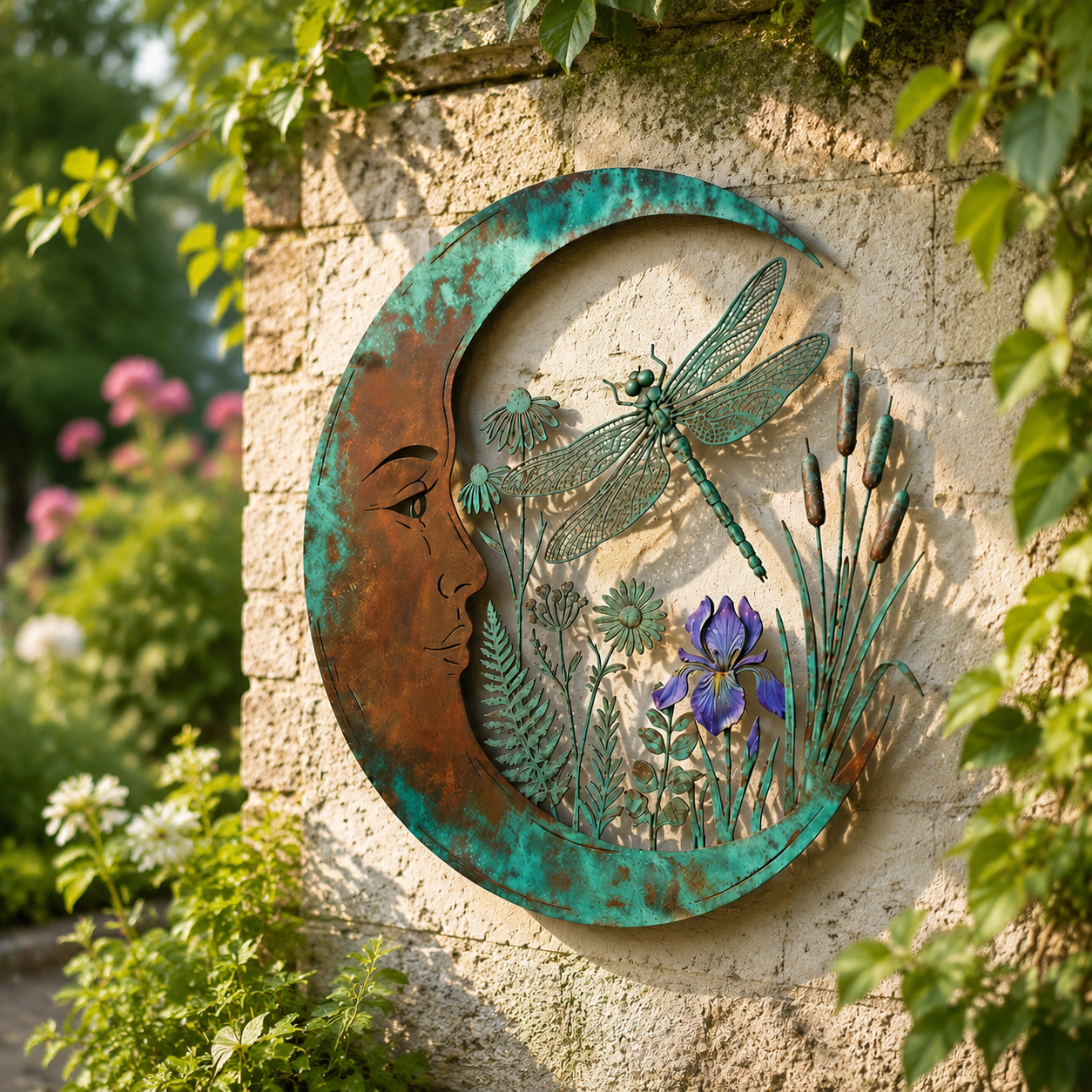 🌙 Décoration murale « Lune céleste et abeille » : une décoration de jardin rustique et fantaisiste pour l'extérieur ! 🐝