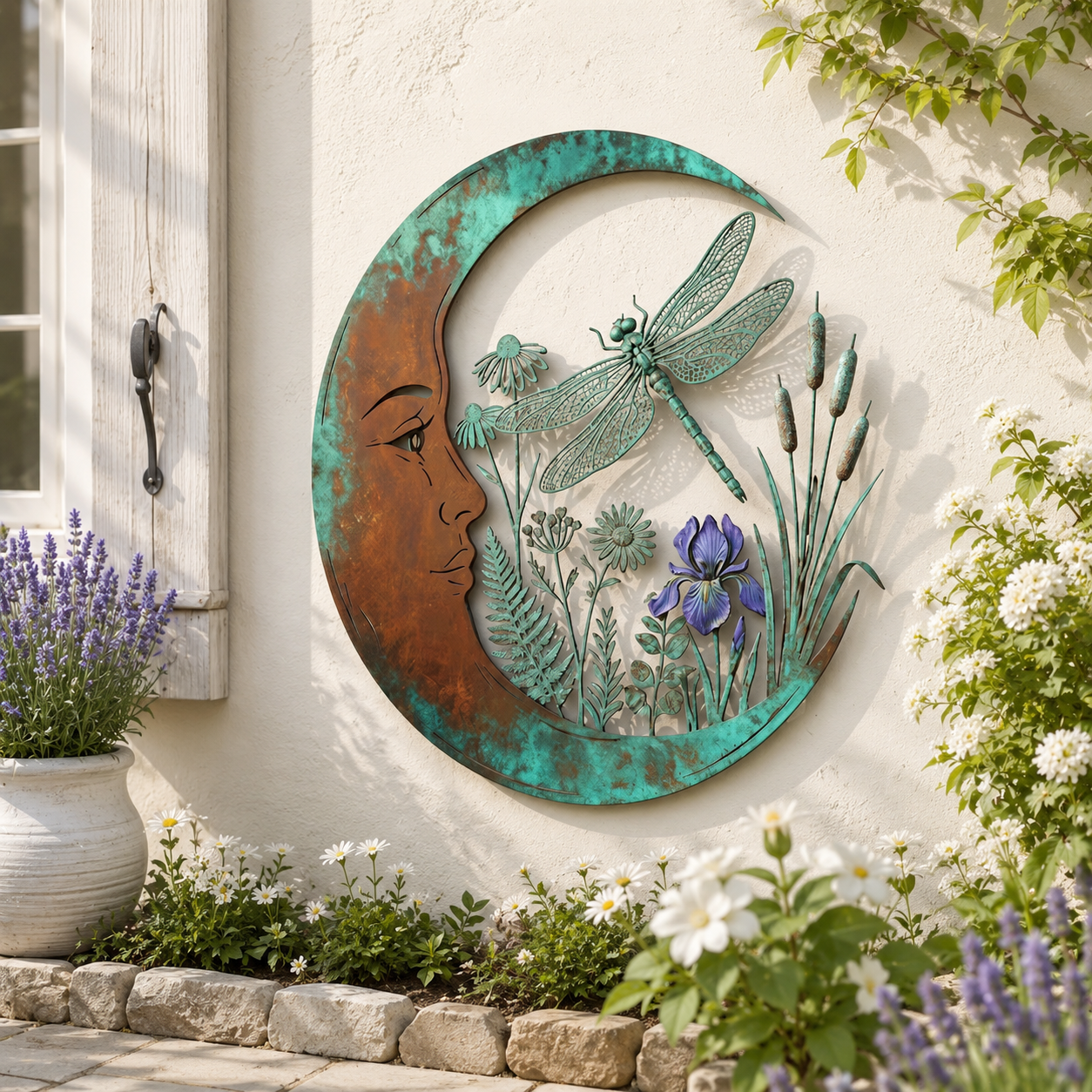🌙 Décoration murale « Lune céleste et abeille » : une décoration de jardin rustique et fantaisiste pour l'extérieur ! 🐝
