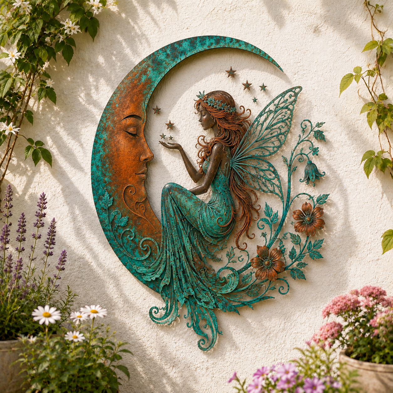 🌙 Décoration murale « Lune céleste et abeille » : une décoration de jardin rustique et fantaisiste pour l'extérieur ! 🐝