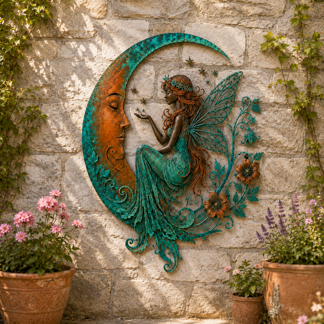 🌙 Décoration murale « Lune céleste et abeille » : une décoration de jardin rustique et fantaisiste pour l'extérieur ! 🐝