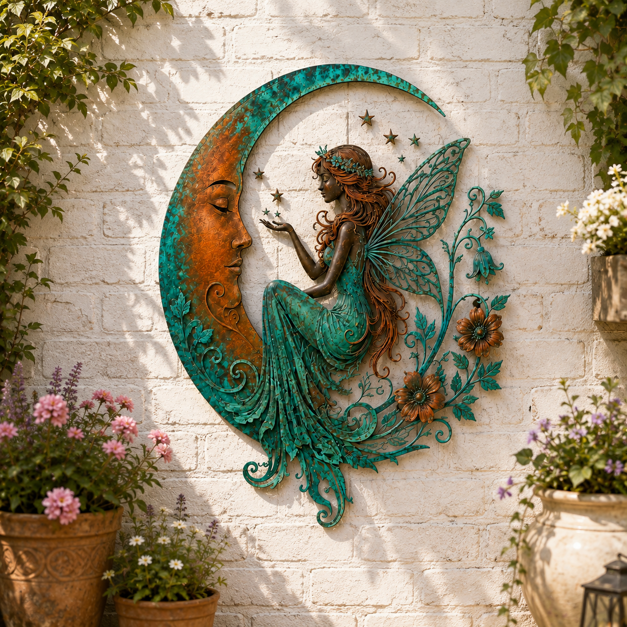 🌙 Décoration murale « Lune céleste et abeille » : une décoration de jardin rustique et fantaisiste pour l'extérieur ! 🐝