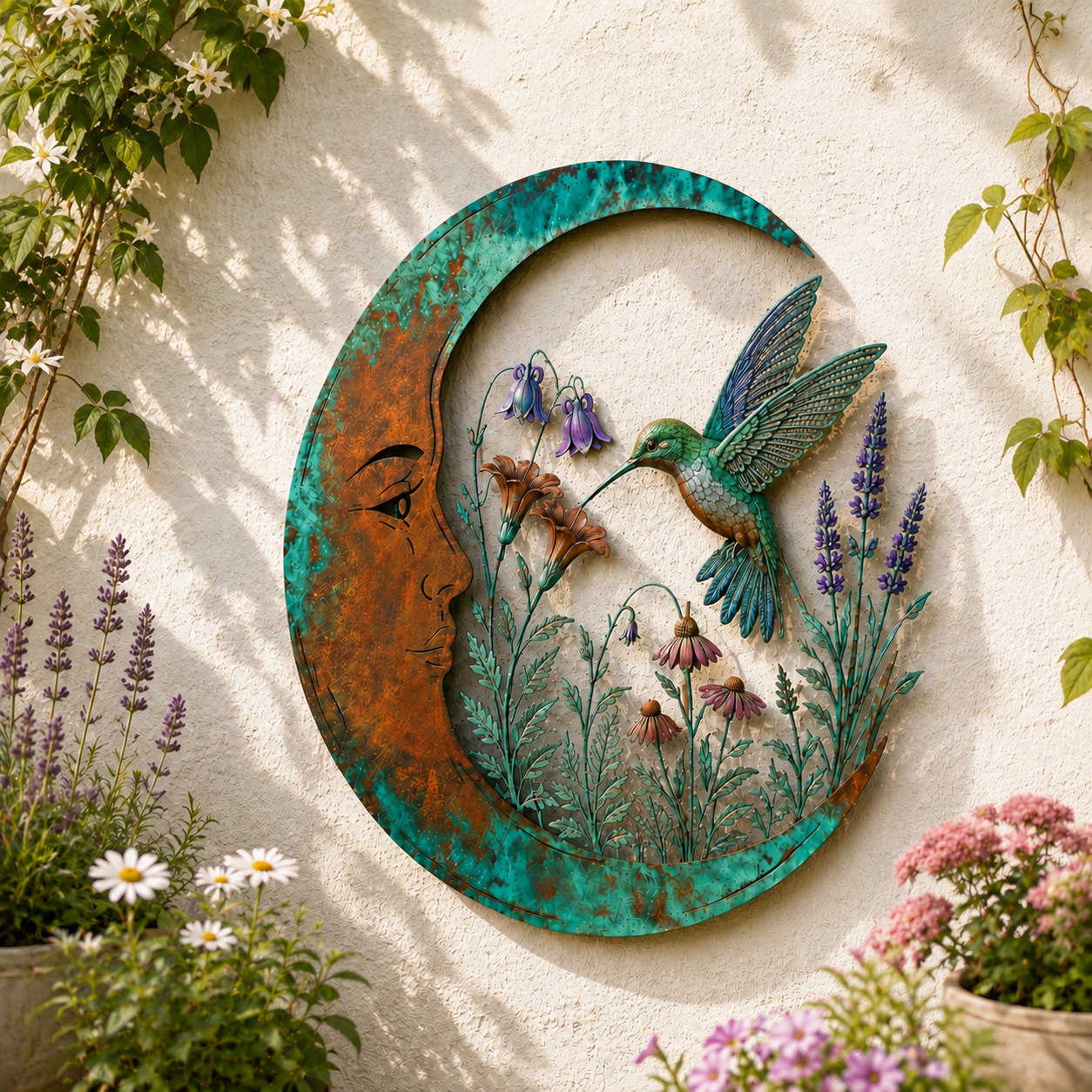 🌙 Décoration murale « Lune céleste et abeille » : une décoration de jardin rustique et fantaisiste pour l'extérieur ! 🐝