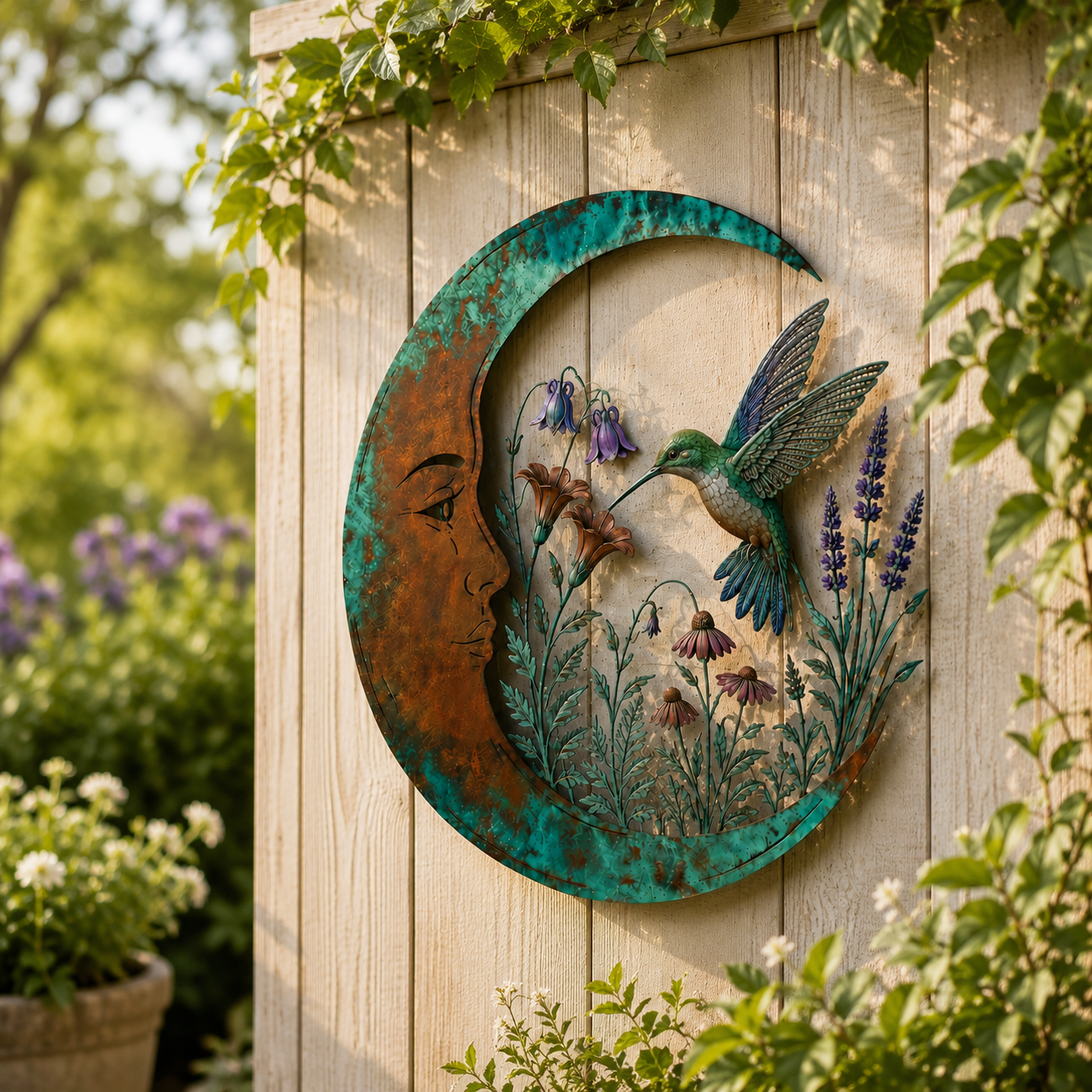 🌙 Décoration murale « Lune céleste et abeille » : une décoration de jardin rustique et fantaisiste pour l'extérieur ! 🐝