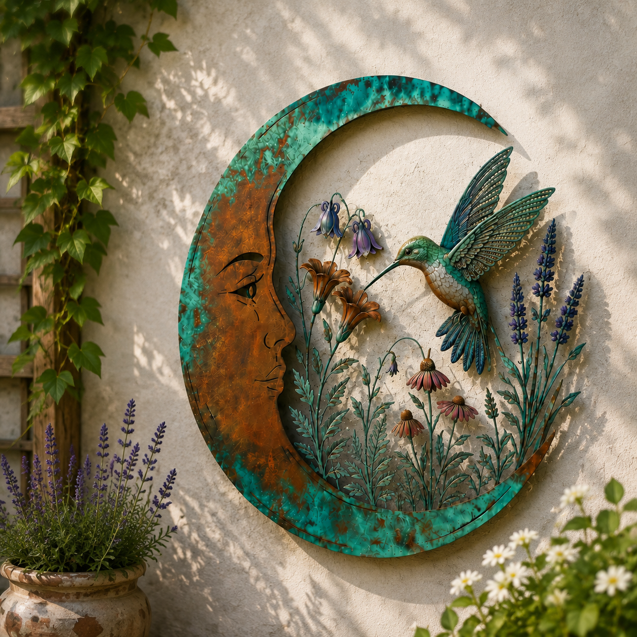 🌙 Décoration murale « Lune céleste et abeille » : une décoration de jardin rustique et fantaisiste pour l'extérieur ! 🐝