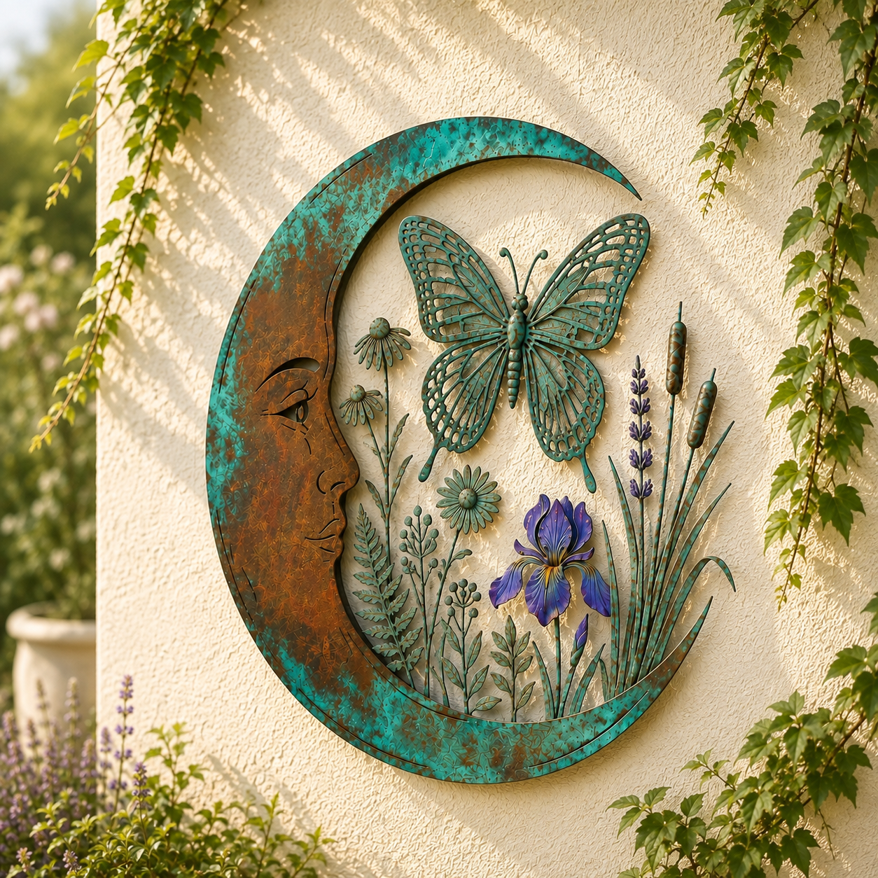 🌙 Décoration murale « Lune céleste et abeille » : une décoration de jardin rustique et fantaisiste pour l'extérieur ! 🐝