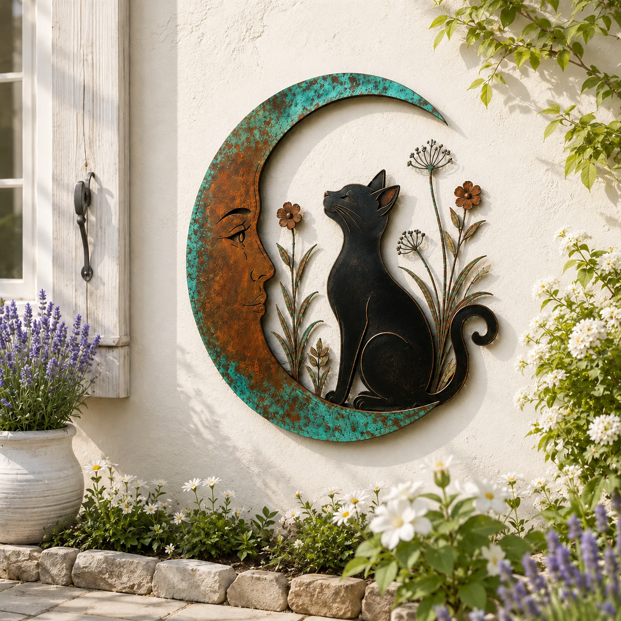 🌙 Décoration murale « Lune céleste et abeille » : une décoration de jardin rustique et fantaisiste pour l'extérieur ! 🐝