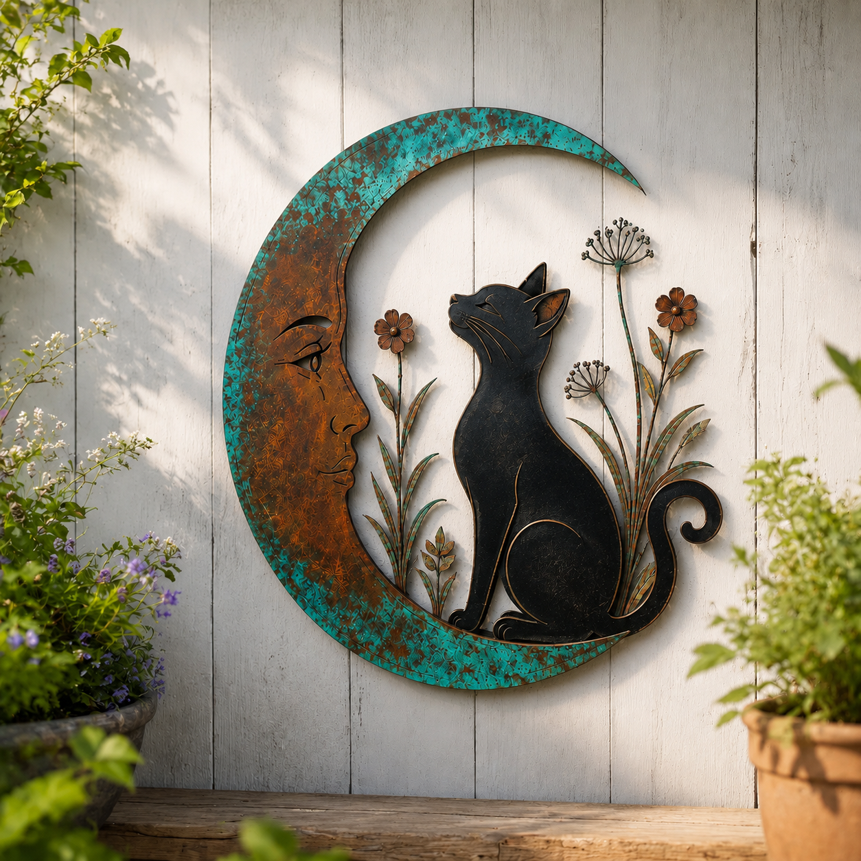 🌙 Décoration murale « Lune céleste et abeille » : une décoration de jardin rustique et fantaisiste pour l'extérieur ! 🐝