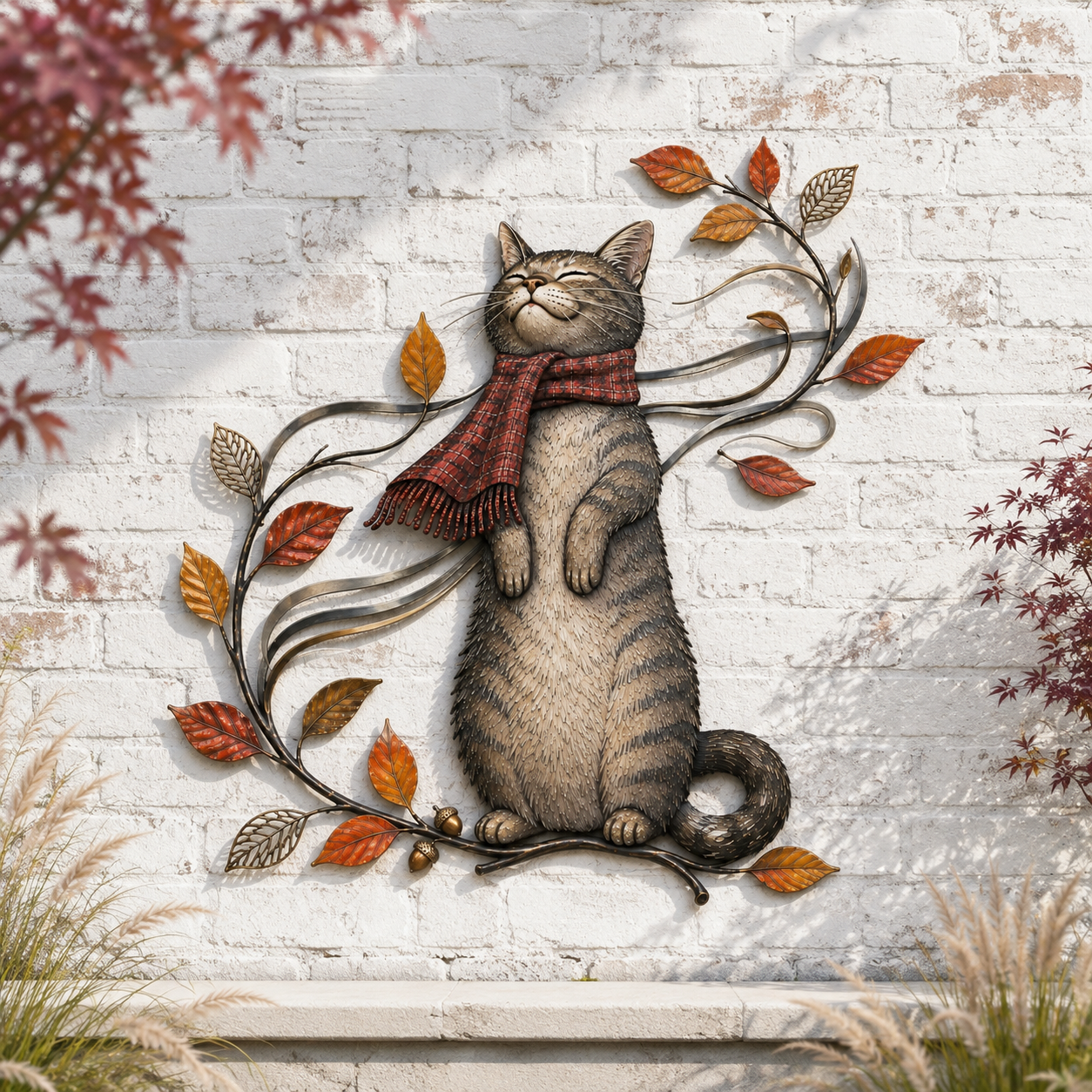 🐱🍂 Décoration murale « Chat d'automne » — Un chat espiègle parmi les feuilles d'automne