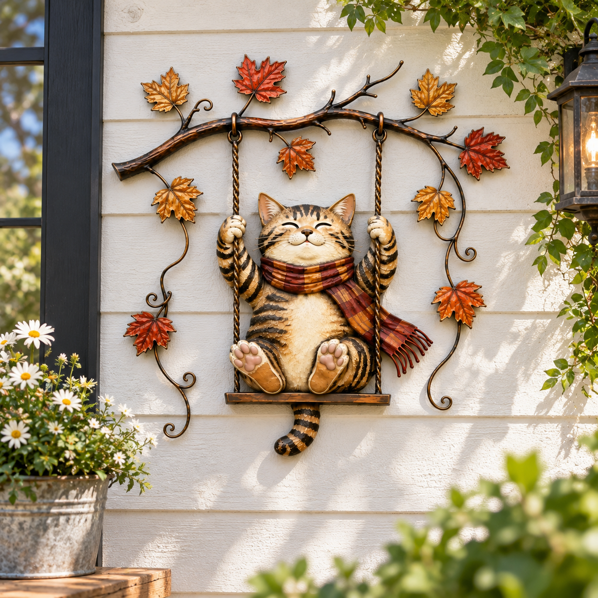 🐱🍂 Décoration murale « Chat d'automne » — Un chat espiègle parmi les feuilles d'automne