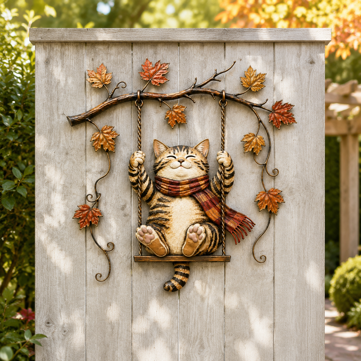 🐱🍂 Décoration murale « Chat d'automne » — Un chat espiègle parmi les feuilles d'automne