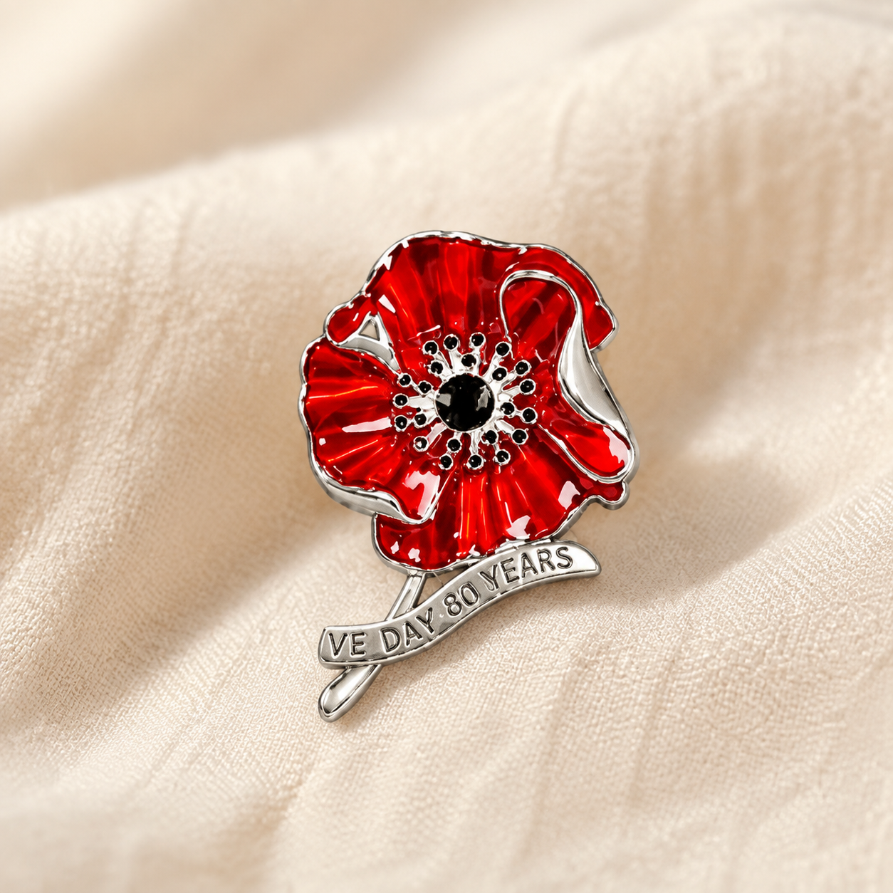 🕊️🌺 80 ans de liberté — Broche en forme de coquelicot pour l'anniversaire du Jour de la Victoire en Europe