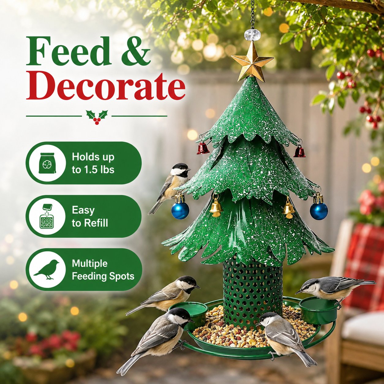 🎄 Mangeoire pour oiseaux en forme de sapin de Noël : décoration de jardin hivernale suspendue en métal ! 🐦