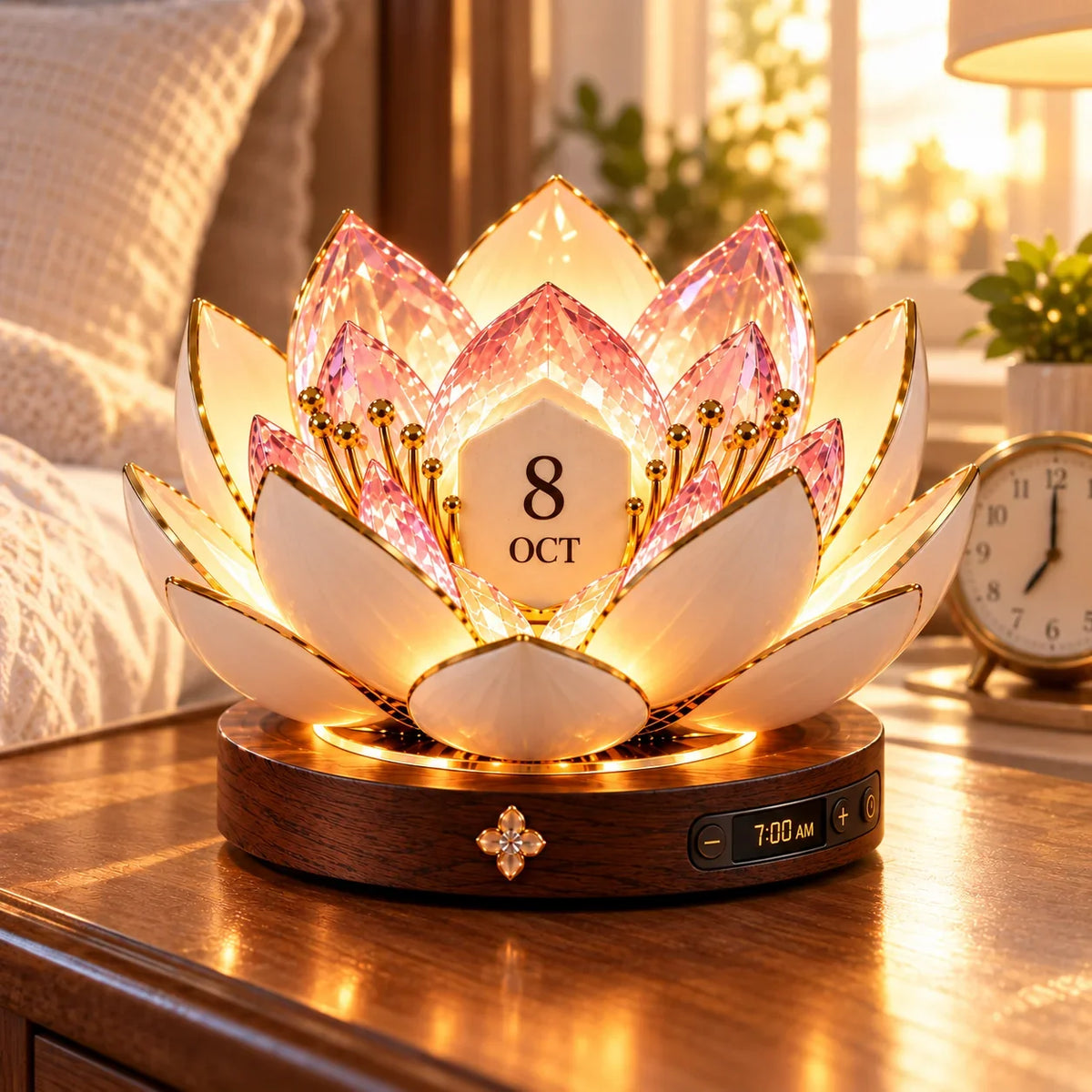 🌸 Calendrier perpétuel à floraison automatique — Calendrier floral qui affiche la date grâce à une lumière d'ambiance chaleureuse
