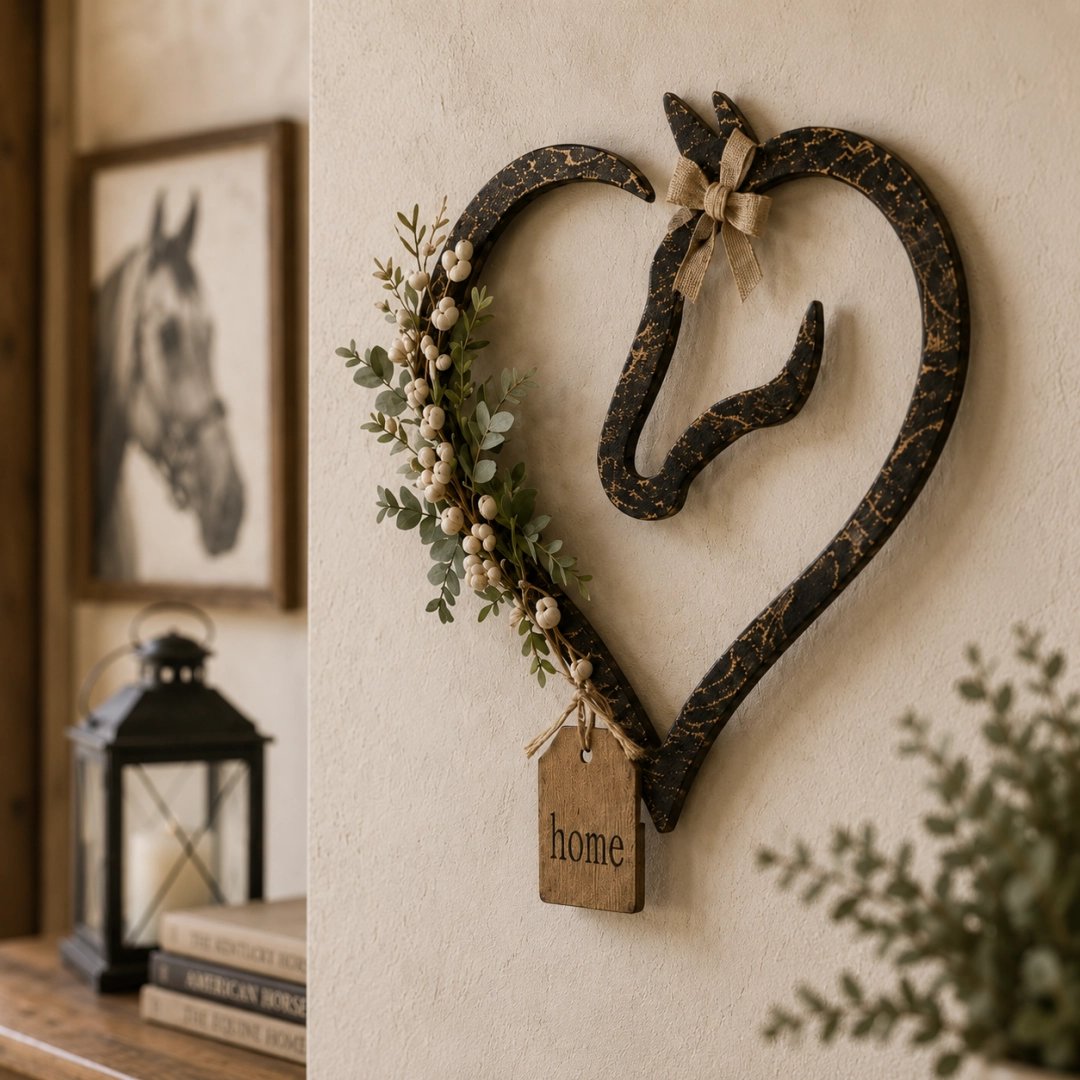 🐎 Décoration murale rustique en forme de cœur avec silhouette de cheval : une touche vintage pour votre maison de campagne ! 🏡