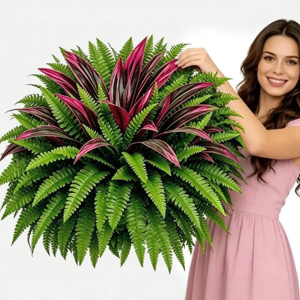 🌿 Fougère artificielle ultra-réaliste et dracaena rouge : une plante d'extérieur résistante aux UV ! ✨