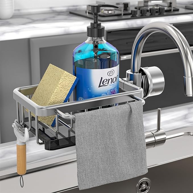 🍽️💧 Support de rangement multifonctionnel pour évier — En aluminium résistant à la rouille, séchage rapide et installation sans outils