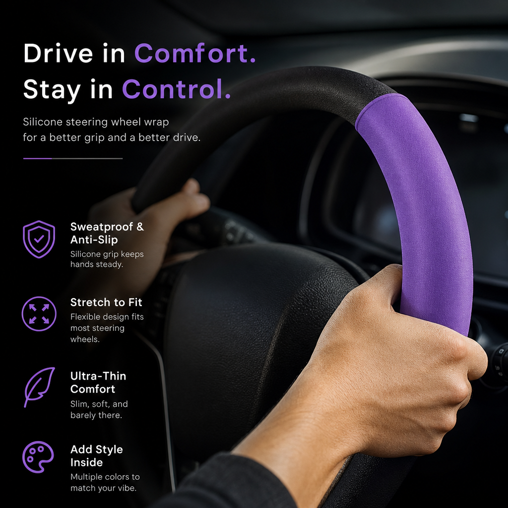 🚗Housse de volant en silicone — Prise en main antidérapante, confort et style en toutes saisons