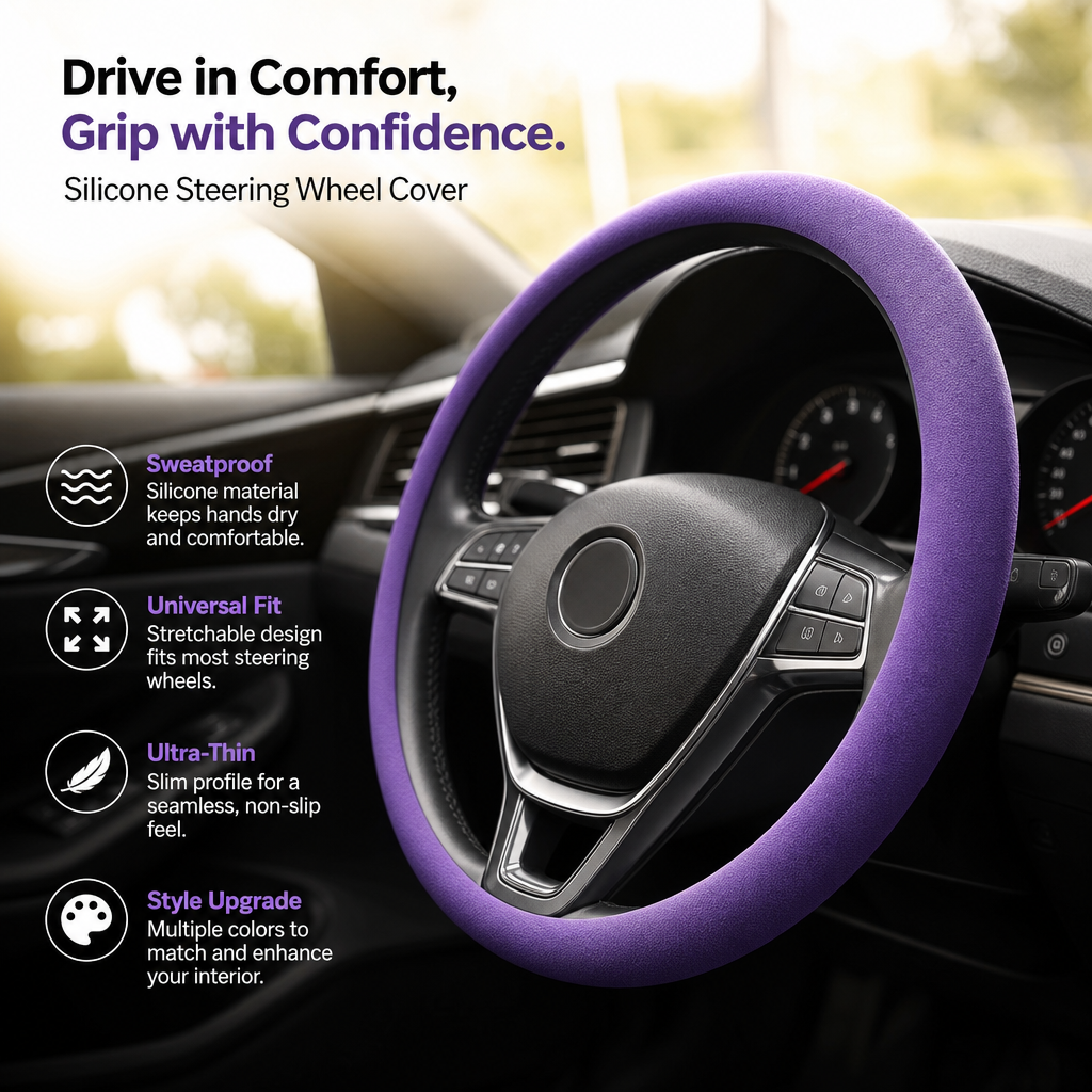 🚗Housse de volant en silicone — Prise en main antidérapante, confort et style en toutes saisons