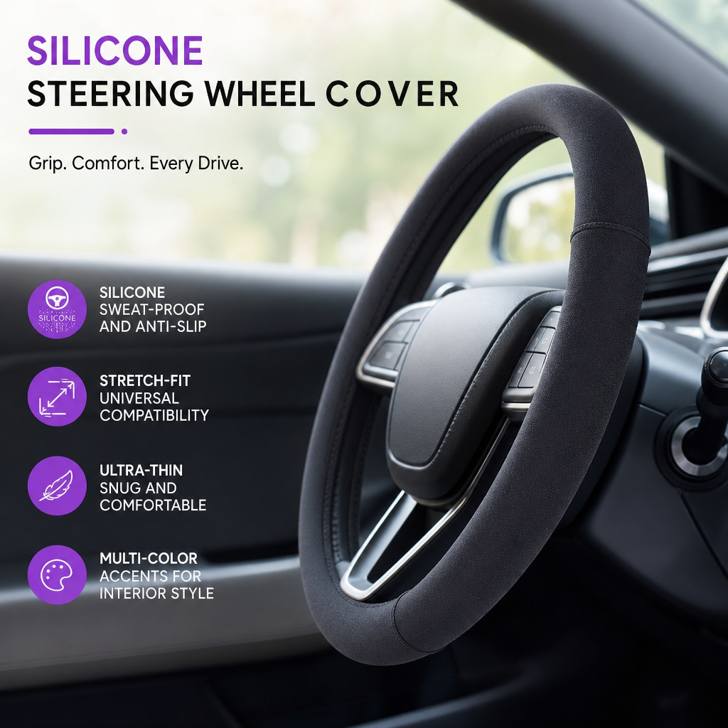🚗Housse de volant en silicone — Prise en main antidérapante, confort et style en toutes saisons