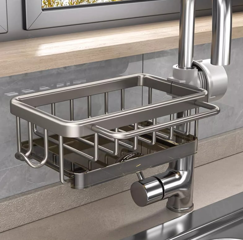 🍽️💧 Support de rangement multifonctionnel pour évier — En aluminium résistant à la rouille, séchage rapide et installation sans outils