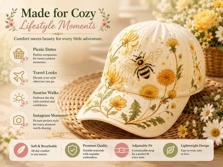 🌸🌿 Casquette de baseball « Garden Morning » : douceur du soleil et confort au quotidien ! ☀️🌱🧢