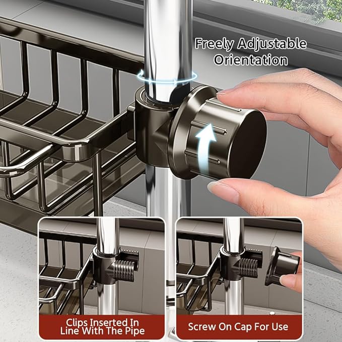 🍽️💧 Support de rangement multifonctionnel pour évier — En aluminium résistant à la rouille, séchage rapide et installation sans outils
