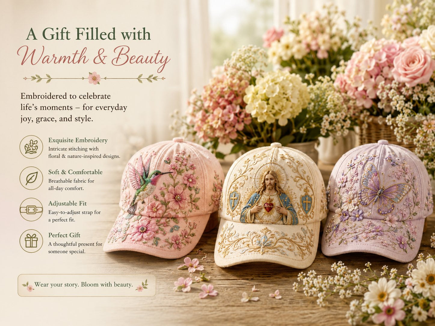 🌸🌿 Casquette de baseball « Garden Morning » : douceur du soleil et confort au quotidien ! ☀️🌱🧢