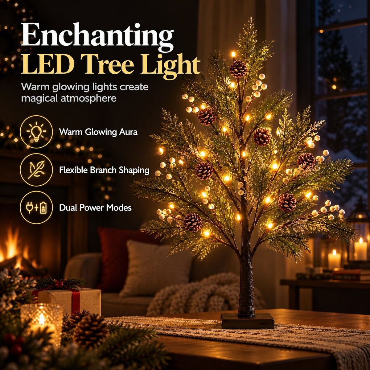 🌿✨ Élégante lampe LED en forme d'arbre — Branches souples et éclairage d'ambiance chaleureux
