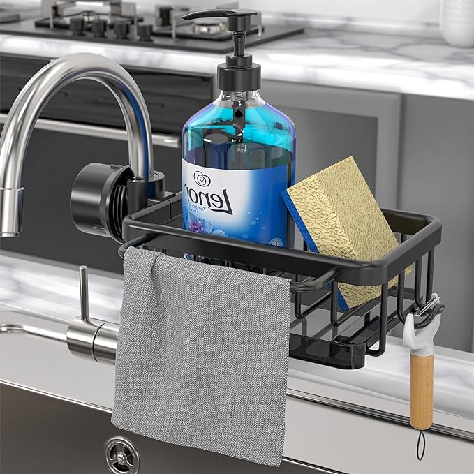 🍽️💧 Support de rangement multifonctionnel pour évier — En aluminium résistant à la rouille, séchage rapide et installation sans outils