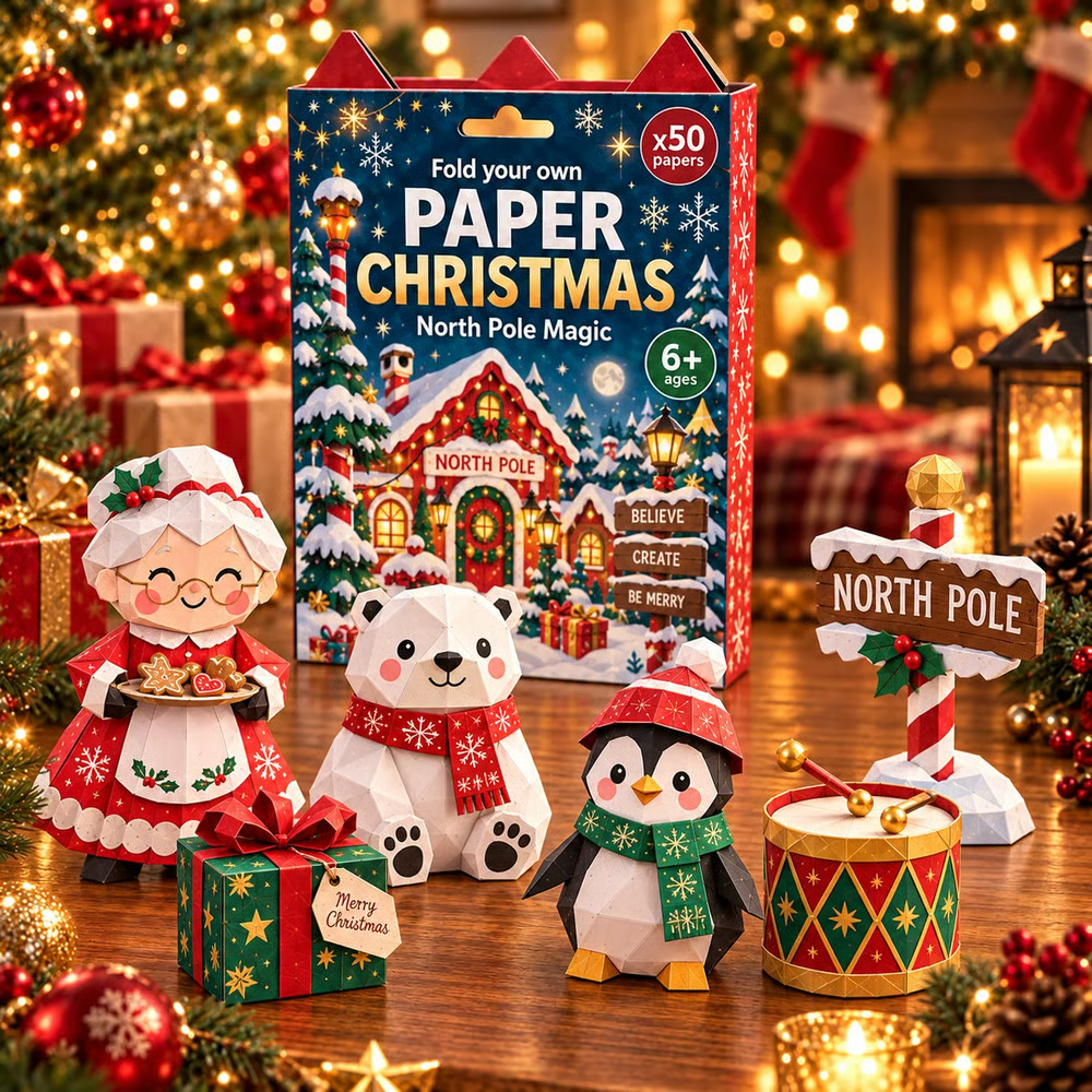 🎄✂️ Kit de bricolage de Noël en papier — 250 feuilles, 5 thèmes festifs, bricolages en papier 3D à réaliser soi-même